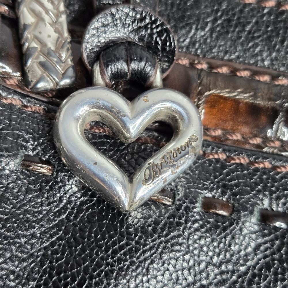 Brighton Black Leather Hobo Bag Croc Embossed Trim Braided Strap Expanding Y2k - Picture 4 of 9